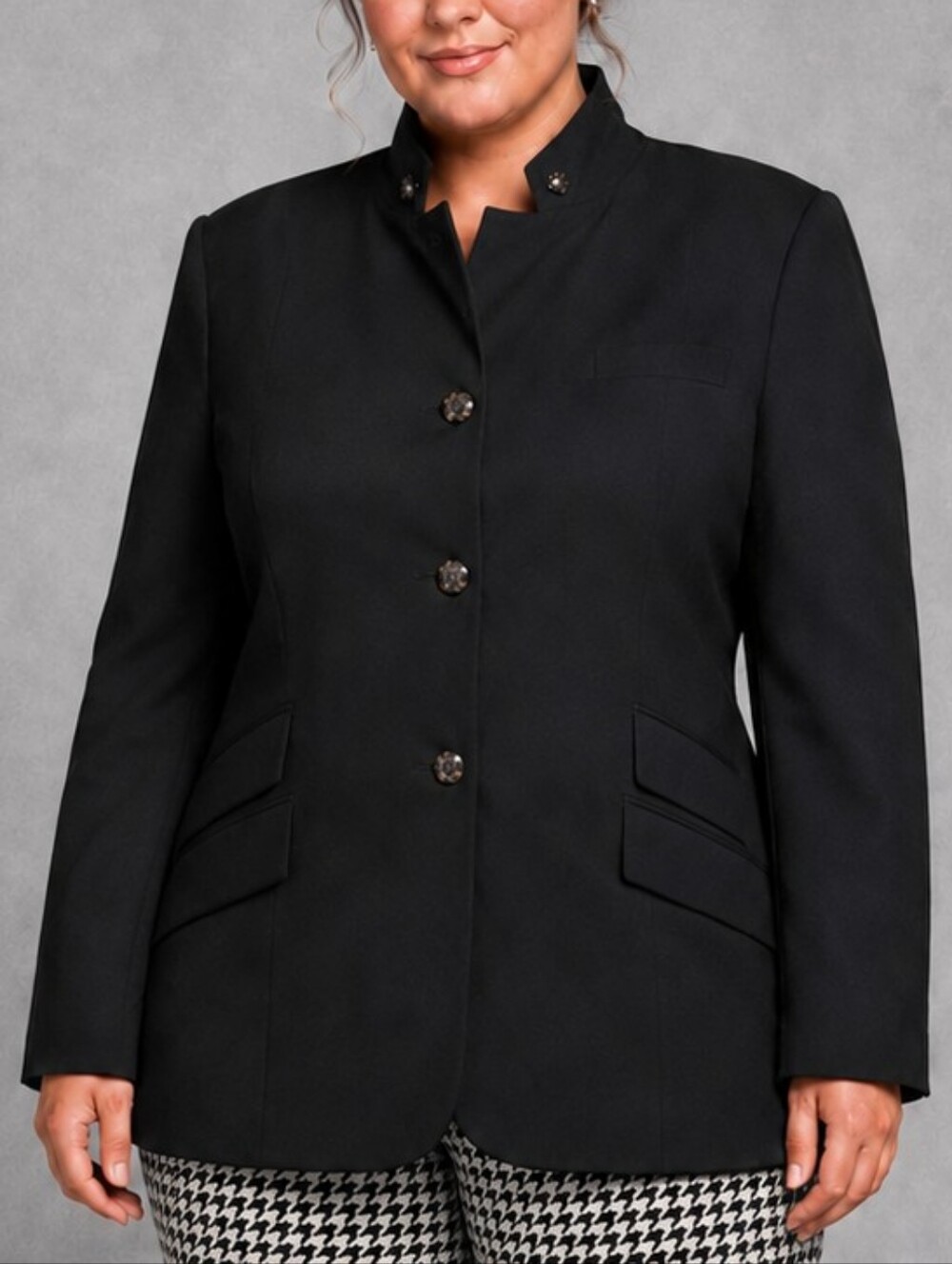 Lauren Ralph Lauren Stretch Wool Stand Collar Black Blazer Women Plus Size 20W